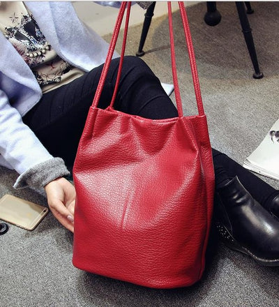 Yogodlns Women Leather Handbags Black Bucket Shoulder Bags Ladies Cross Body Bags Large Capacity Ladies Shopping Bag Bolsa