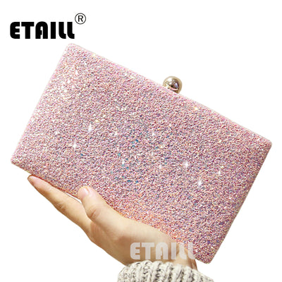 ETAILL Simple Glitter Sparkling Full Sequins Evening Bag Wedding Bride Shoulder Bags Party Day Clutches Purses Chain Handbags