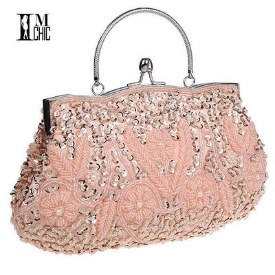 Women Clutch Bags Beads Evening Exquisite Ladies Beaded Embroidered Wedding Party Bridal Handbag Wristlet  bolsos Small  3393