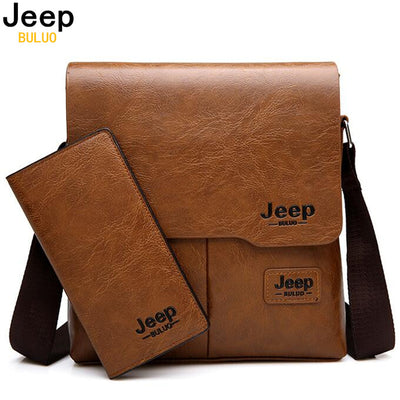 JEEP BULUO Man Messenger Bag 2 Set Men Pu Leather Shoulder Bags Business Crossbody Casual Bag Famous Brand ZH1505/8068