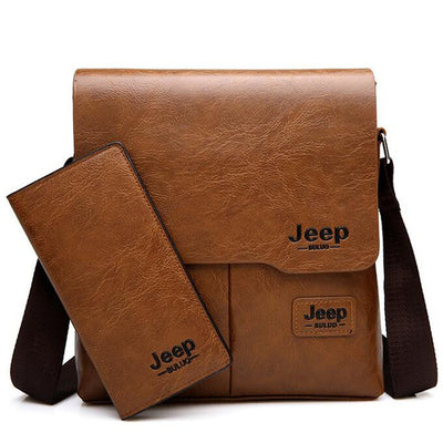 JEEP BULUO Man Messenger Bag 2 Set Men Pu Leather Shoulder Bags Business Crossbody Casual Bag Famous Brand ZH1505/8068