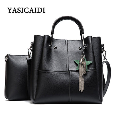 Striped Patchwork Women Shoulder Bags Fashion Pu Leather 2pcs Composite Bag Famous Brand Women Bag Tassel Female Handbag Sets