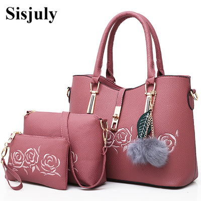 Sisjuly 3pcs Leather Bags Handbags Women Famous Brand Shoulder Bag Female Casual Tote Women Messenger Bag Set Bolsas Feminina