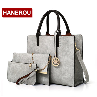 2018 New Women Bags Set 3 Pcs Leather Handbag Women Large Tote Bags Ladies Shoulder Bag Handbag+Messenger Bag+Purse Sac a Main