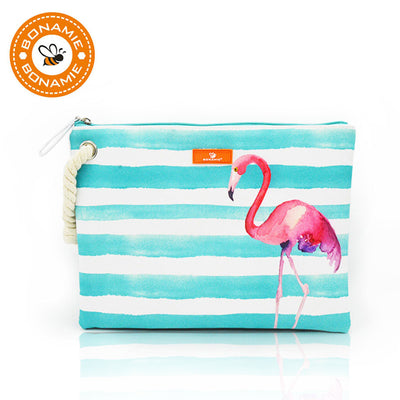 BONAMIE Women's Wet Bikini Clutch Bag Brand Designer Fashion Stripe Lady's Handbag Flamingo Hemp Rope Beach Bags Bolsa Feminina