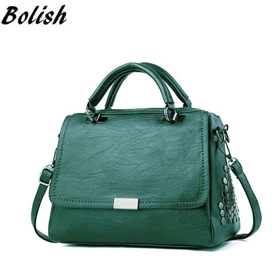 Bolish Casual Women Soft Pu Leather Handbag Female Shoulder Bag Messenger Bag Larger Size Winter Women Bag