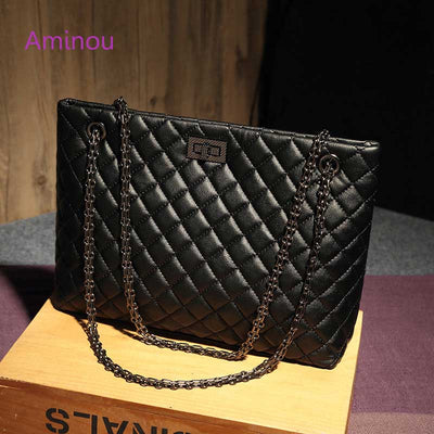 2018 Luxury Brand Women Plaid Bags Large Tote Bag Female Handbags Designer Black Leather Big Crossbody Chain Messenger Bag Girl