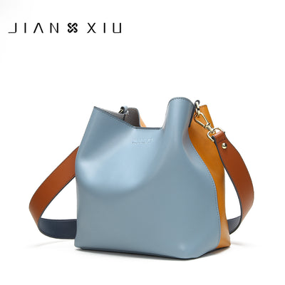 JIANXIU Brand Genuine Leather Shoulder Bags Spell Color Detachable Liner Bucket Bag Luxury Handbag Women Bags Designer 2018 Tote